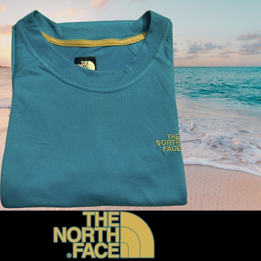 North Face Training Shirt Men Extra Large Teal FlashDry Active Fit Crew Neck Gym